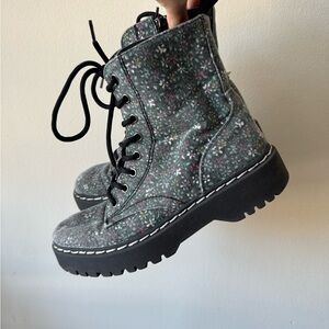 Sincerly Jules Black Floral Lace-Up Combat Boots